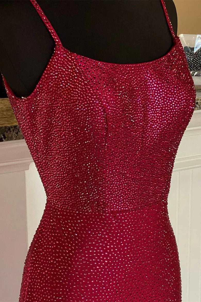 Beautiful Burgundy Beaded Long Formal Dress