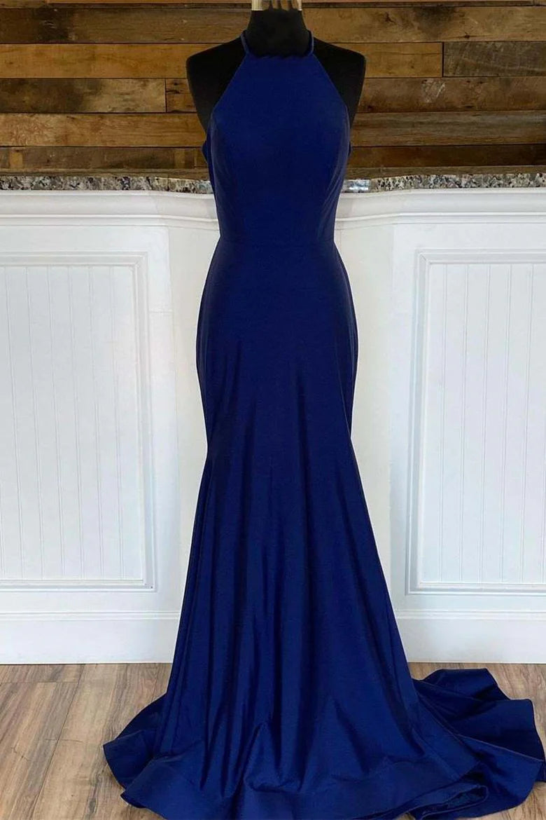 Navy Blue Mermaid Long Formal Dress