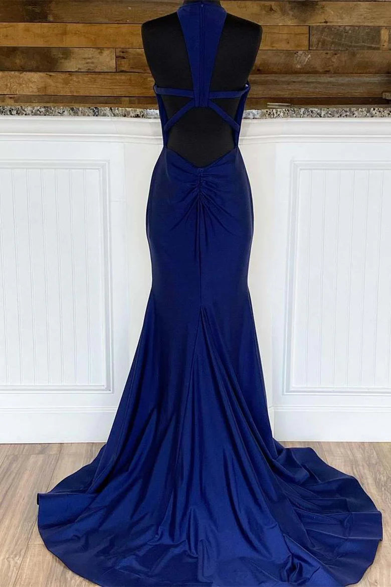 Navy Blue Mermaid Long Formal Dress
