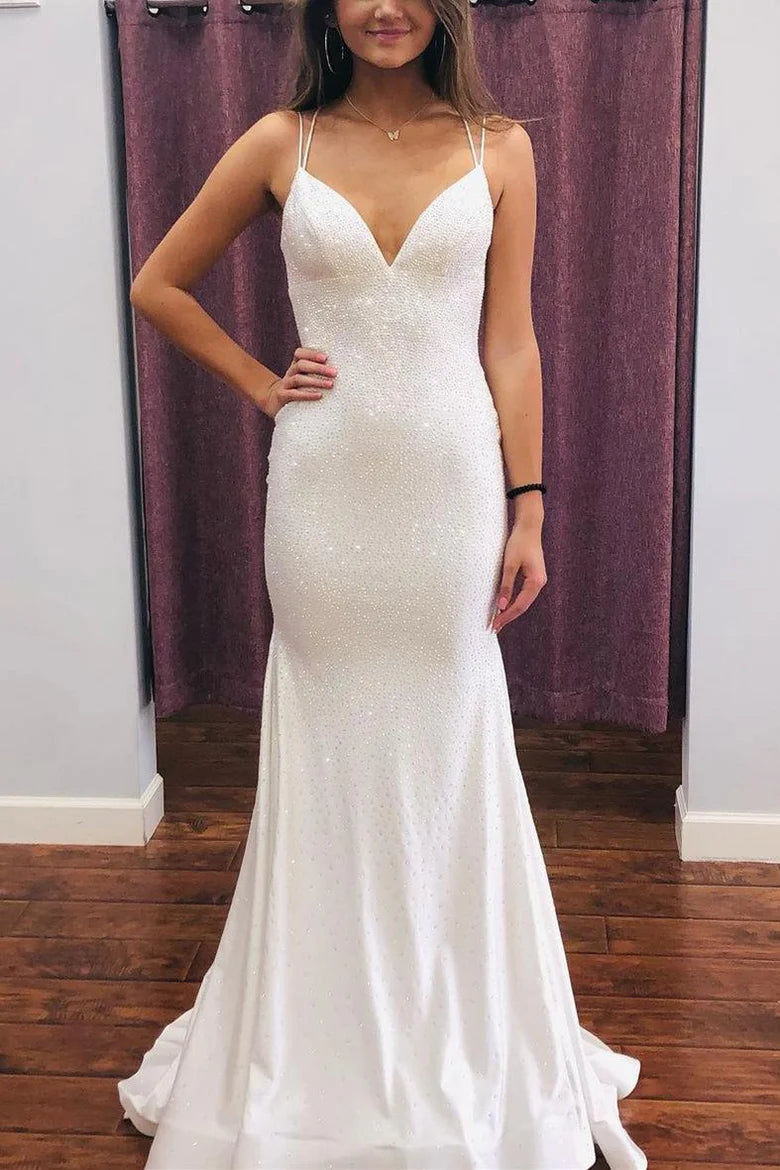 Empire Beaded White Long Formal Dress