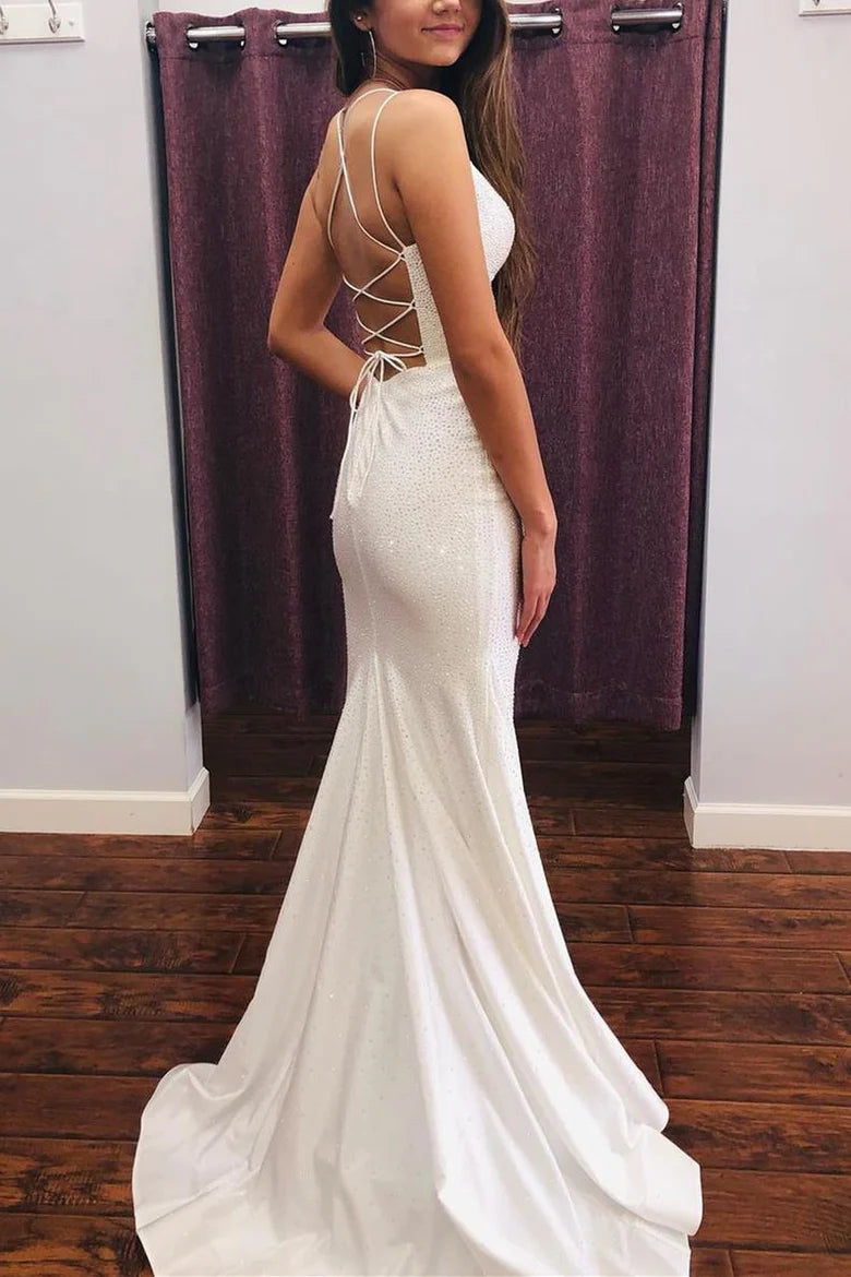 Empire Beaded White Long Formal Dress