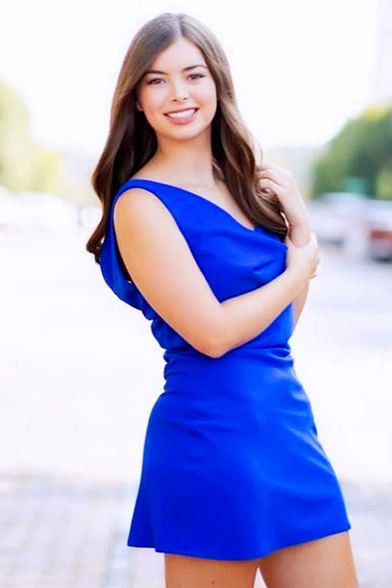 Royal Blue Neck Cowl Neck Bodycon Short Cocktail Dress