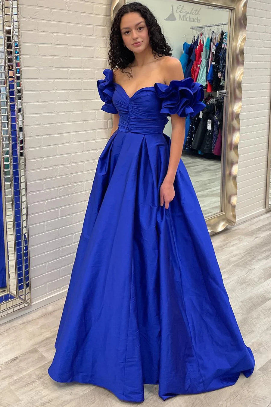 Off-the-Shoulder Ruffled Sleeve Prom Gown