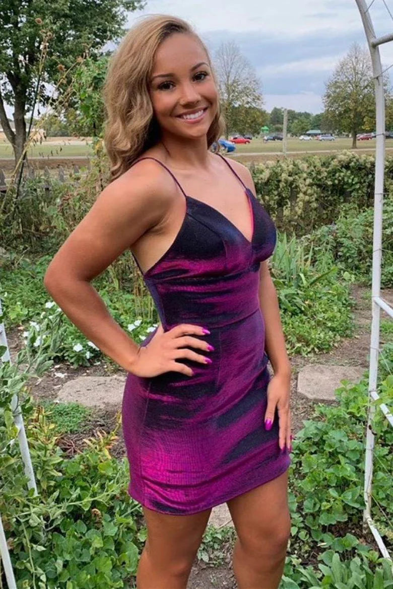 Straps Purple Bodycon Homecoming Dress