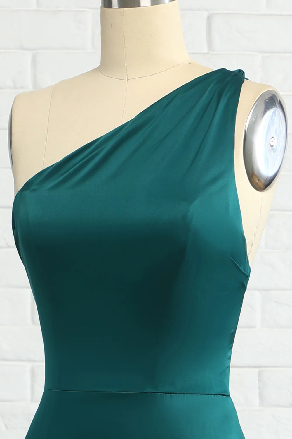Mermaid One Shoulder Dark Green Long Bridesmaid Dress