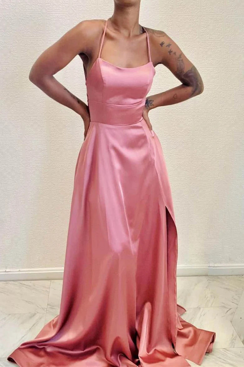 Blush Pink A-line Long Formal Prom Dress
