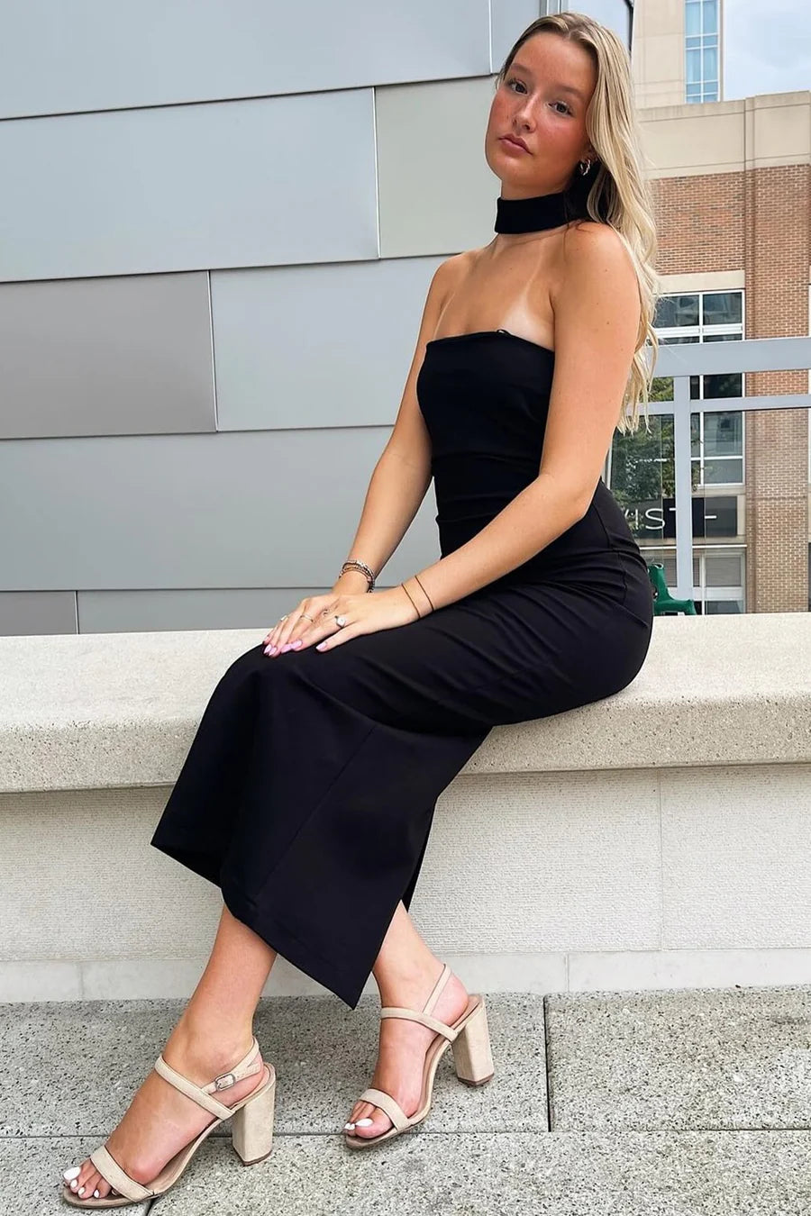 Halter Neckline Sheath Ankle-Length Dress