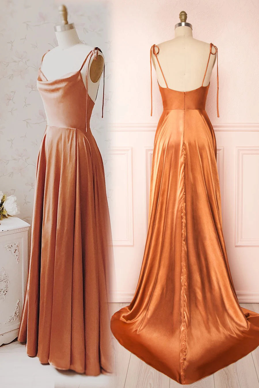 A-line Cowl Neck Long Formal Prom Dress