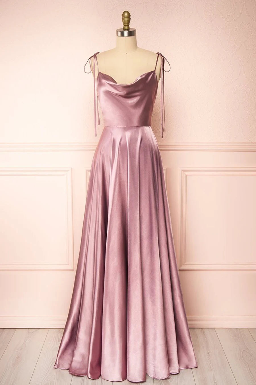 A-line Cowl Neck Long Formal Prom Dress