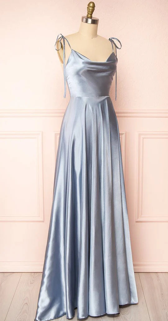 A-line Cowl Neck Long Formal Prom Dress