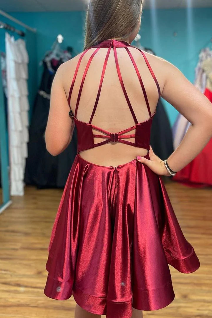 Wine Red A-line Short Homecoming Dress