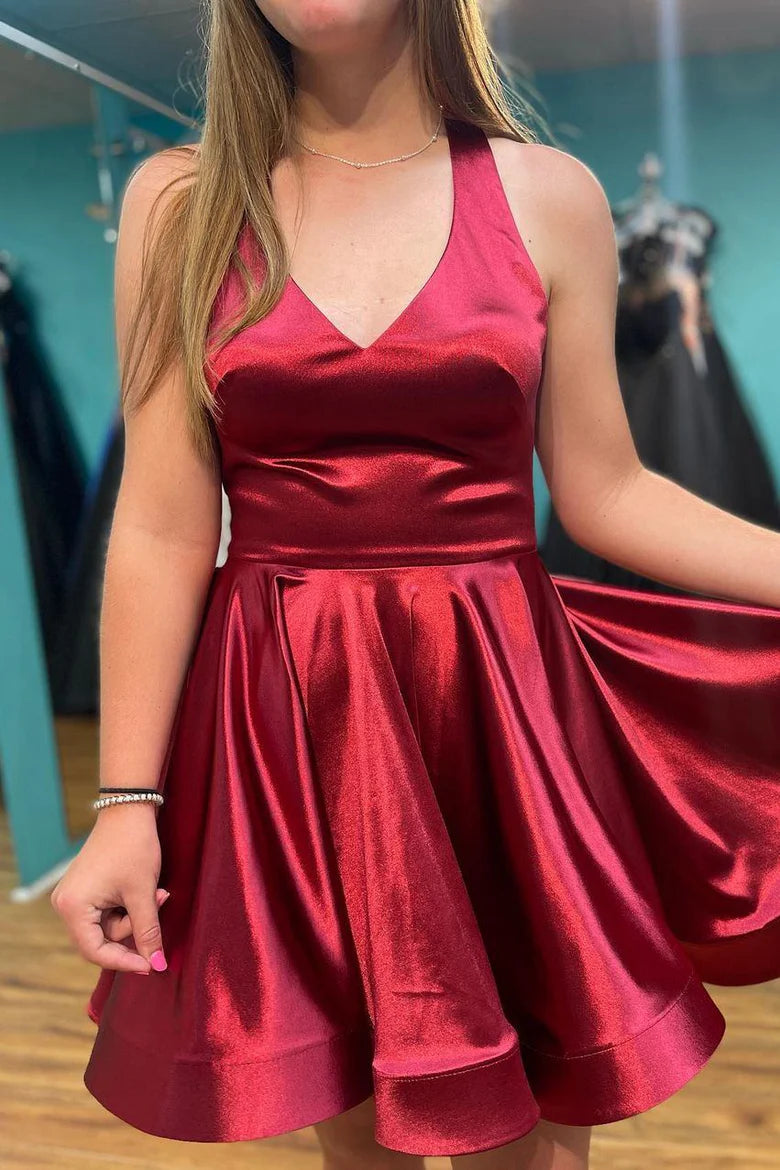 Wine Red A-line Short Homecoming Dress