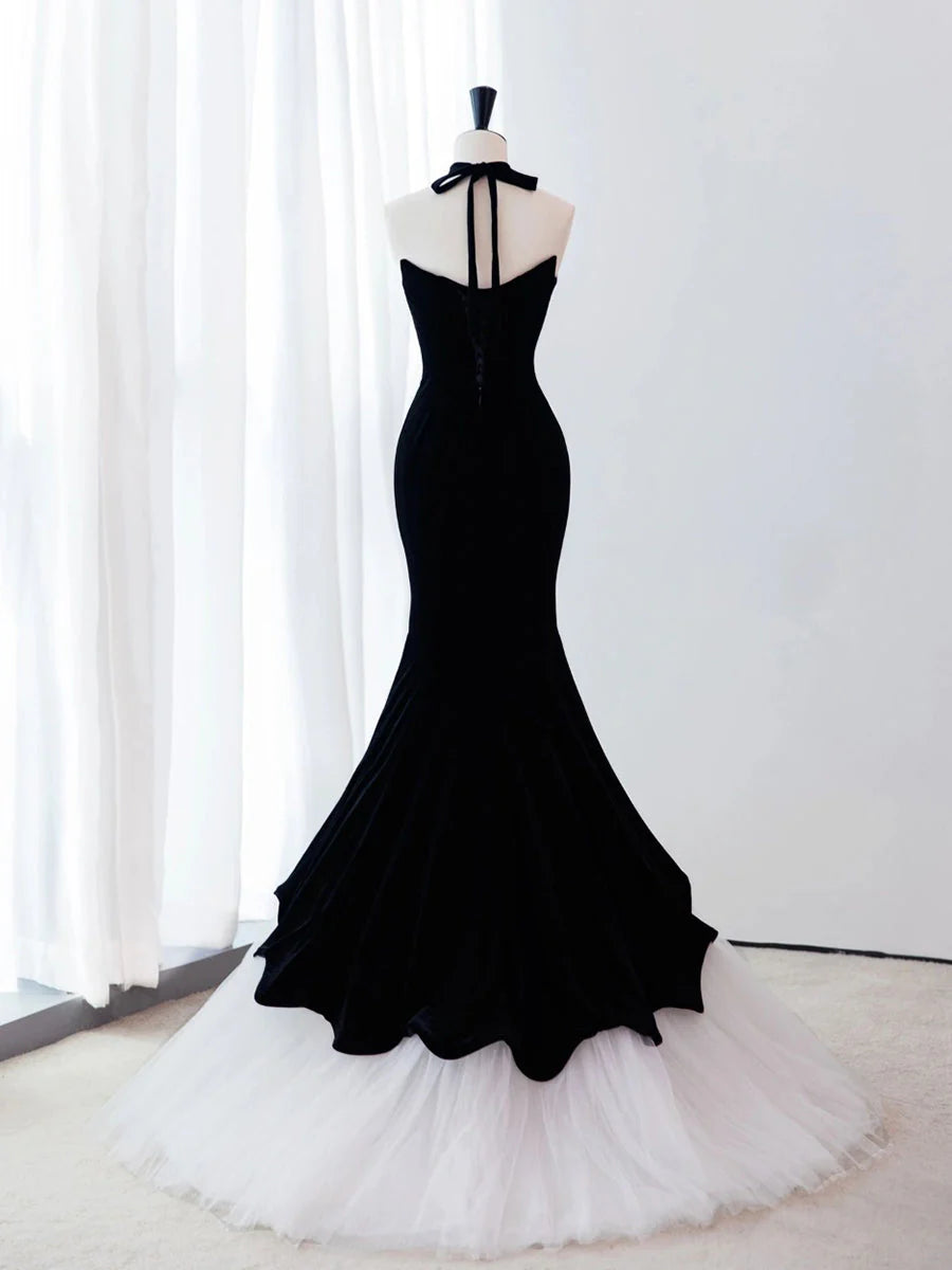 Black/White Velvet Mermaid Long Party Dress