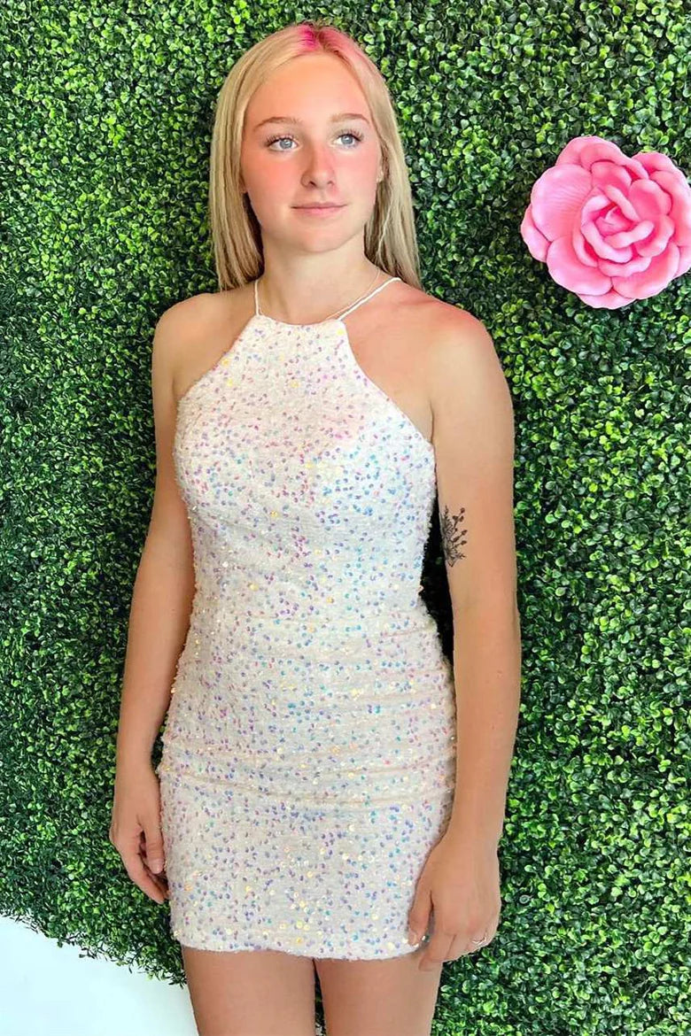 Sequin Halter Backless Short Homecoming Dress