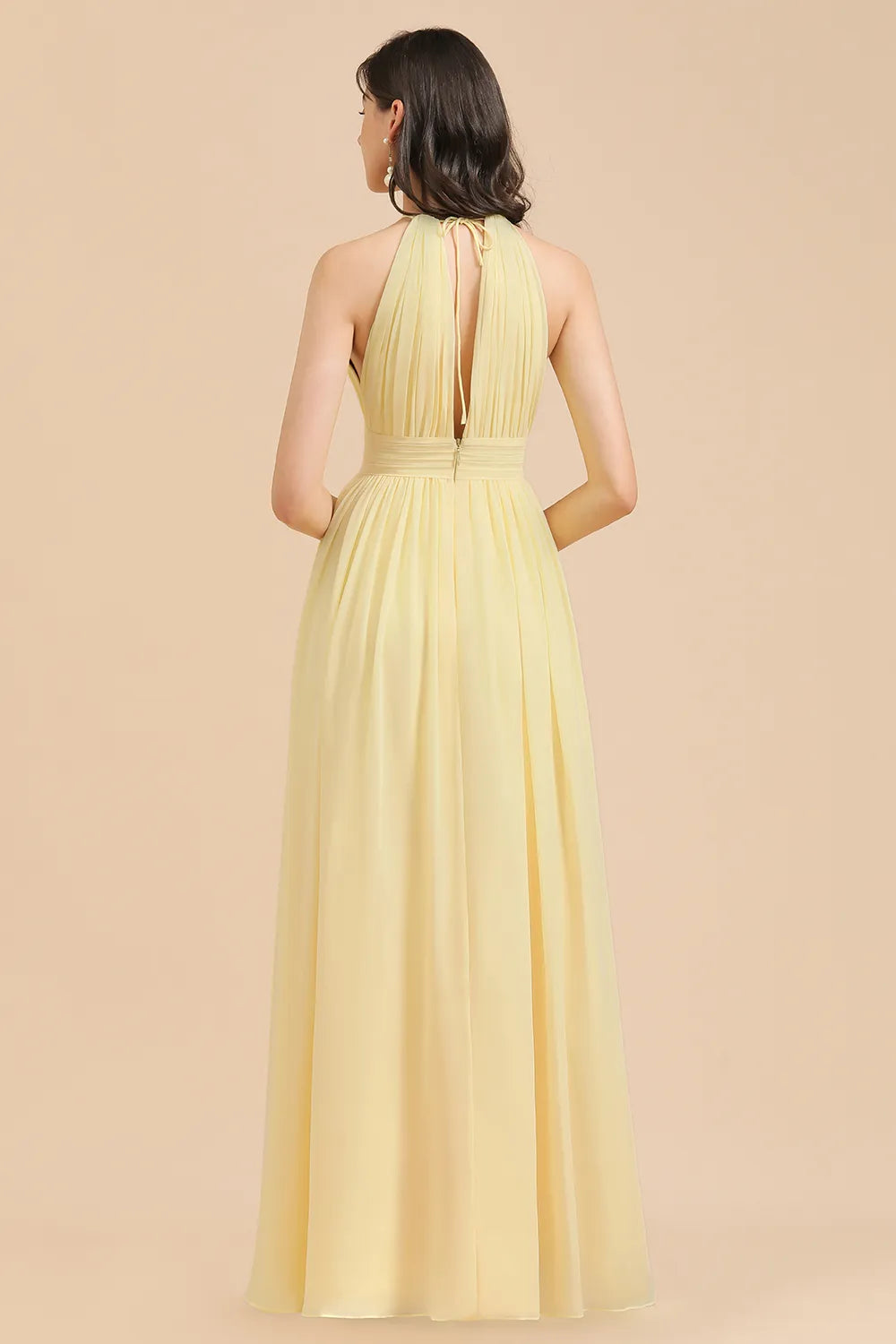 Yellow Halter A-Line Sleeveless Bridesmaid Dress Gown