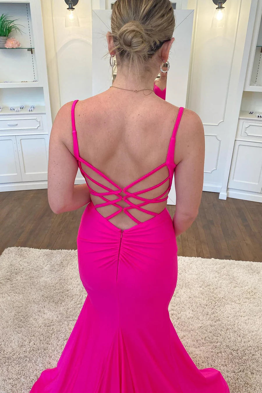 V-Neck Backless Trumpet Long Formal Dress