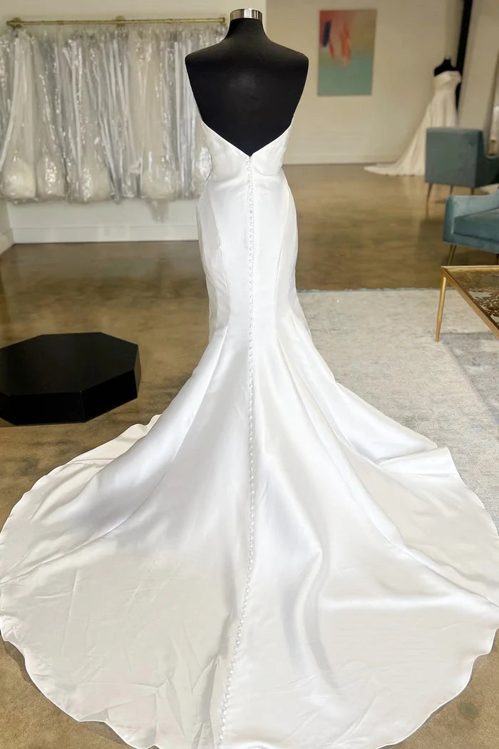 White Surplice Mermaid Long Wedding Gown