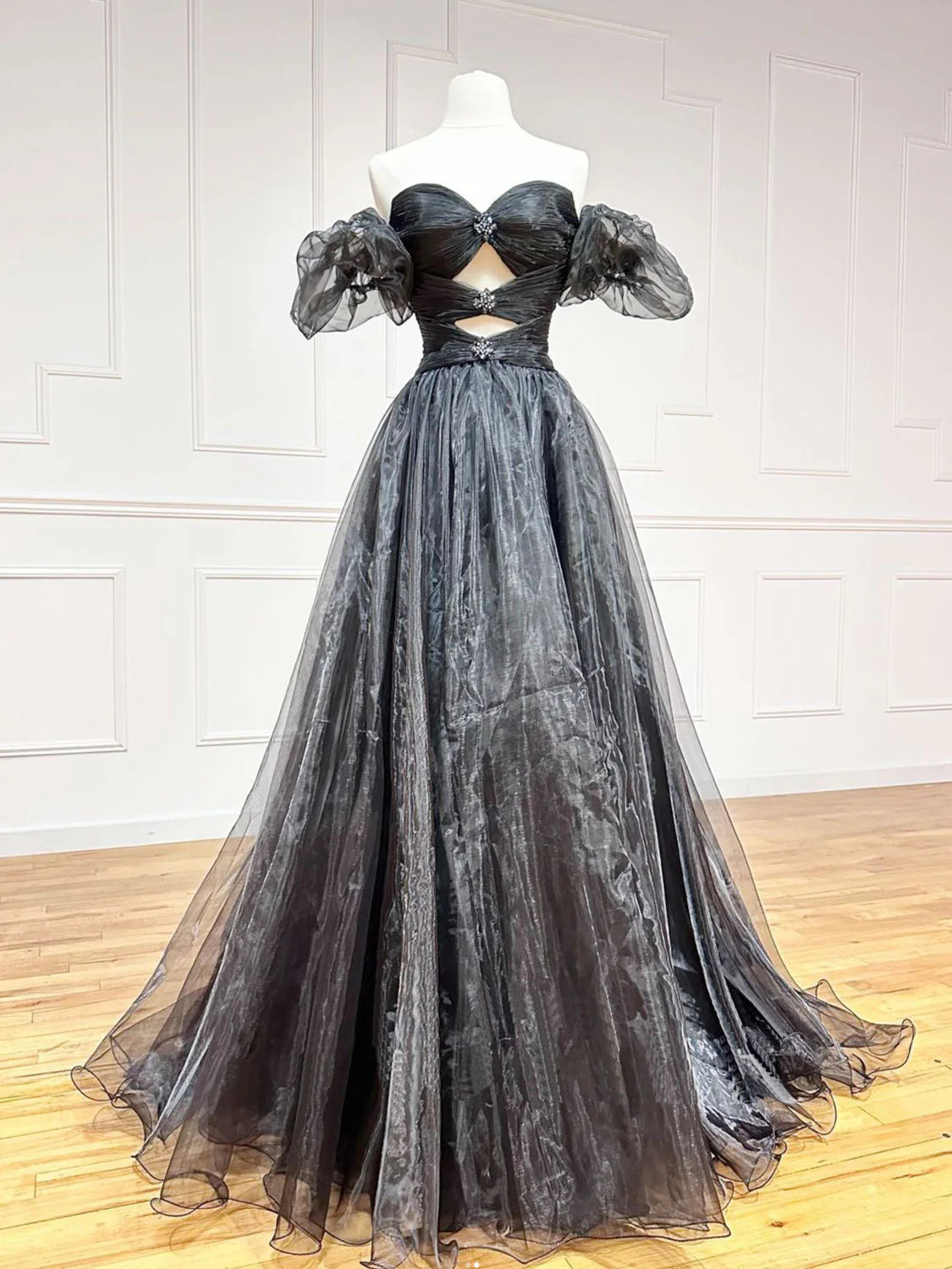 Black A-Line Organza Long Prom Dress