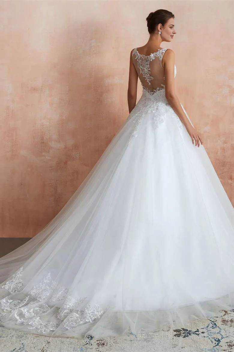Lace A-Line V-Neck Wedding Dress with Sheer Back