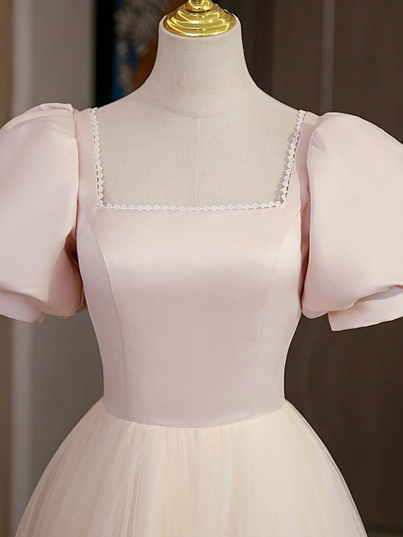 A Line Long Prom Dress Champagne Formal Graduation Dresses