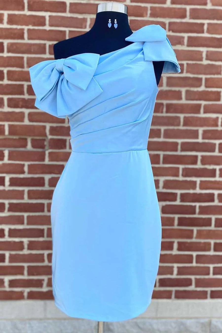 One-Shoulder Bodycon Short Party Dress with Bows