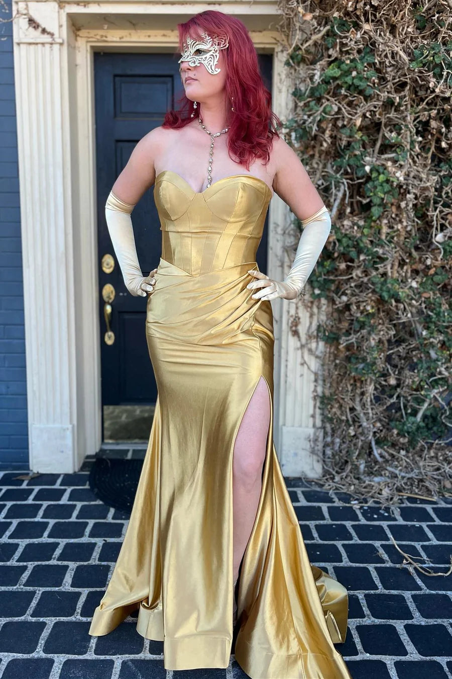 Sweetheart Ruching Trumpet Long Dress with Slit