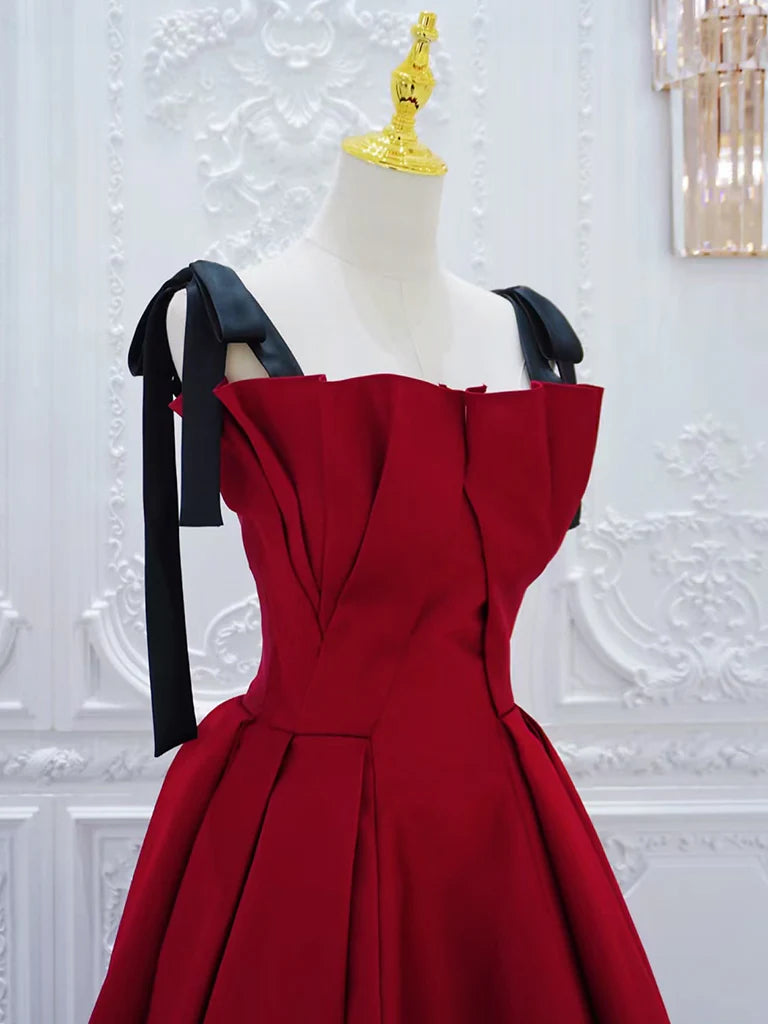 A-Line Burgundy Satin Long Prom Dress Burgundy Long Formal Dress