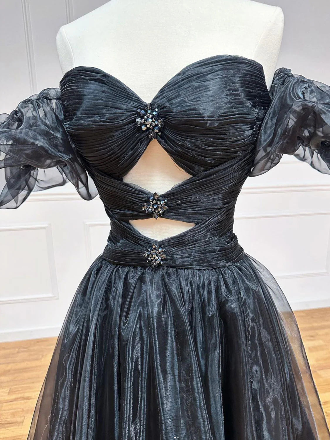 Black A-Line Organza Long Prom Dress