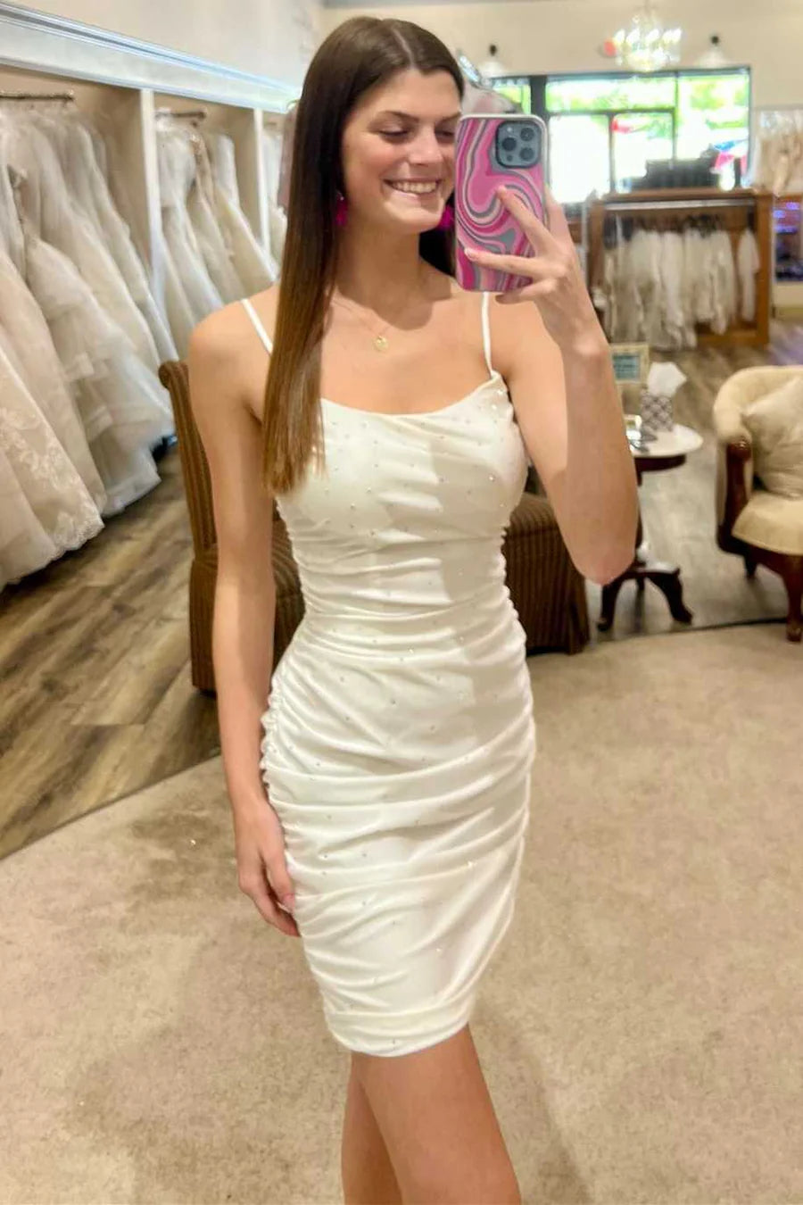 Beaded Spaghetti Strap Bodycon Cocktail Gown