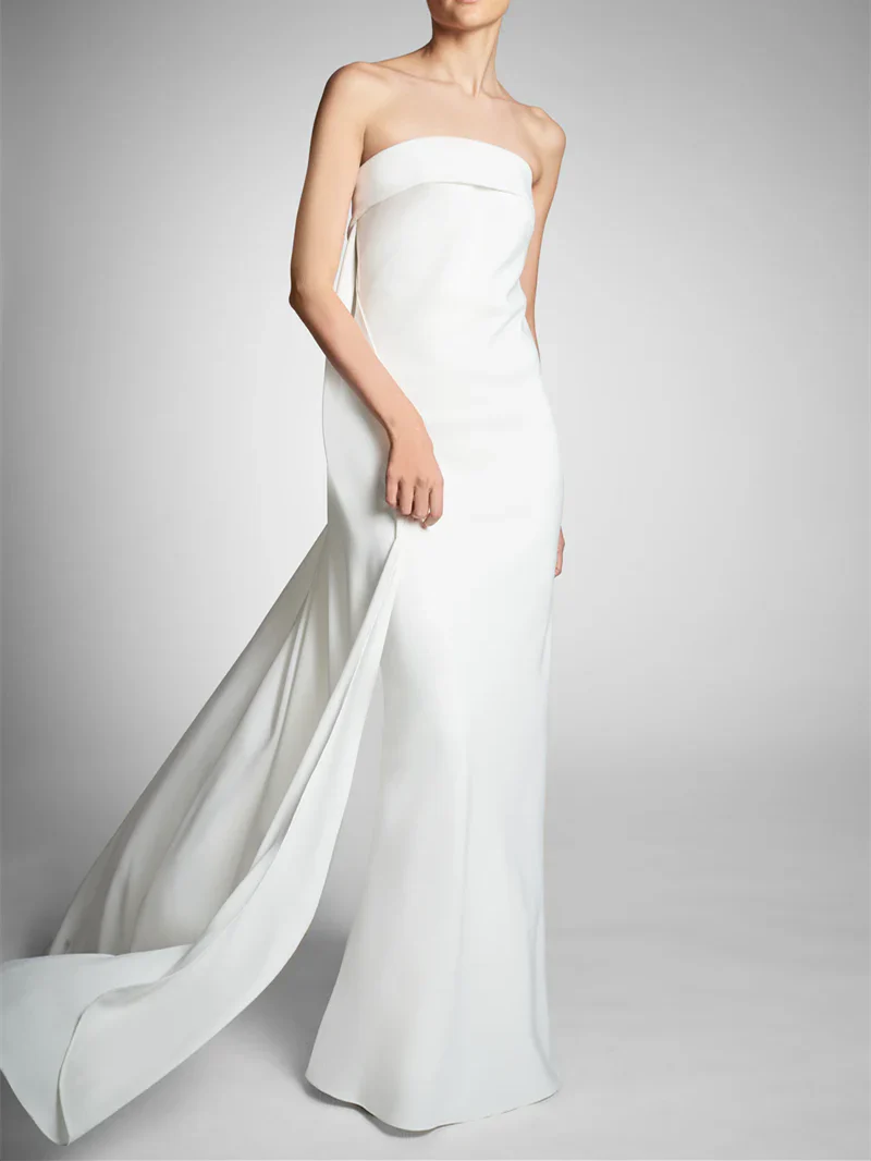Sheath/Column Strapless Sleeveless Wedding Dresses With Bowknot