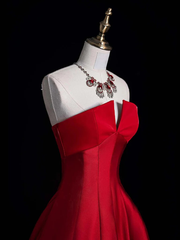 A-Line Burgundy Satin Long Party Dress Burgundy Long Formal Dress