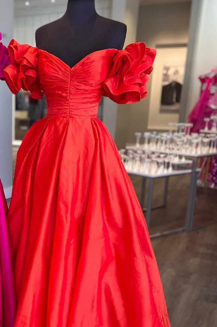 Off-the-Shoulder Ruffled Sleeve Prom Gown