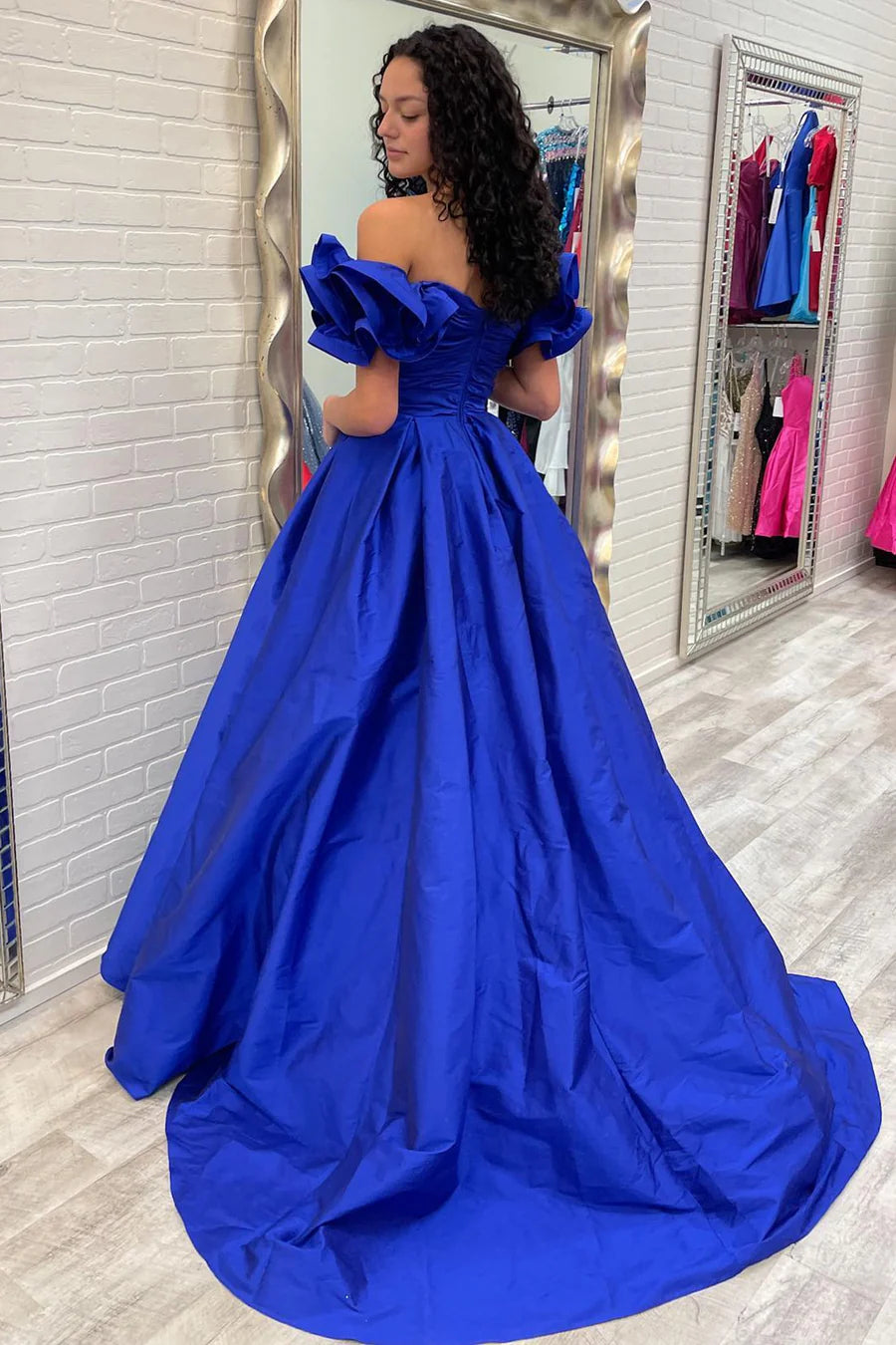 Off-the-Shoulder Ruffled Sleeve Prom Gown