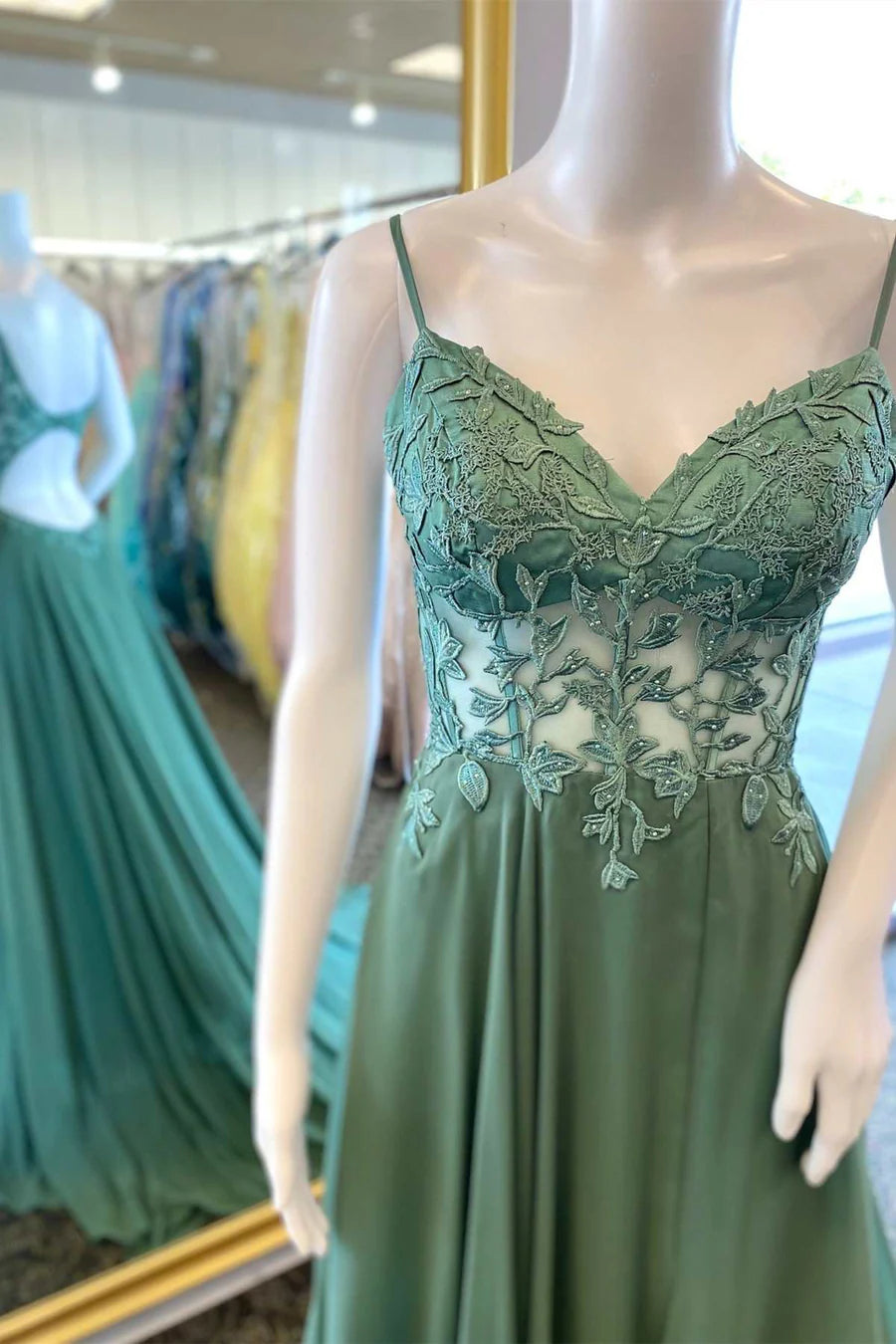 Floral Lace Cutout Back A-Line Prom Dress