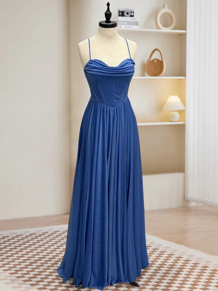 A-Line Sweetheart Neck Blue Long Prom Dress