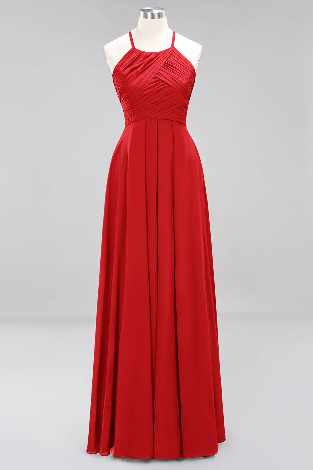 A-Line Halter Ruffles Floor-Length Chiffon Bridesmaid Dress