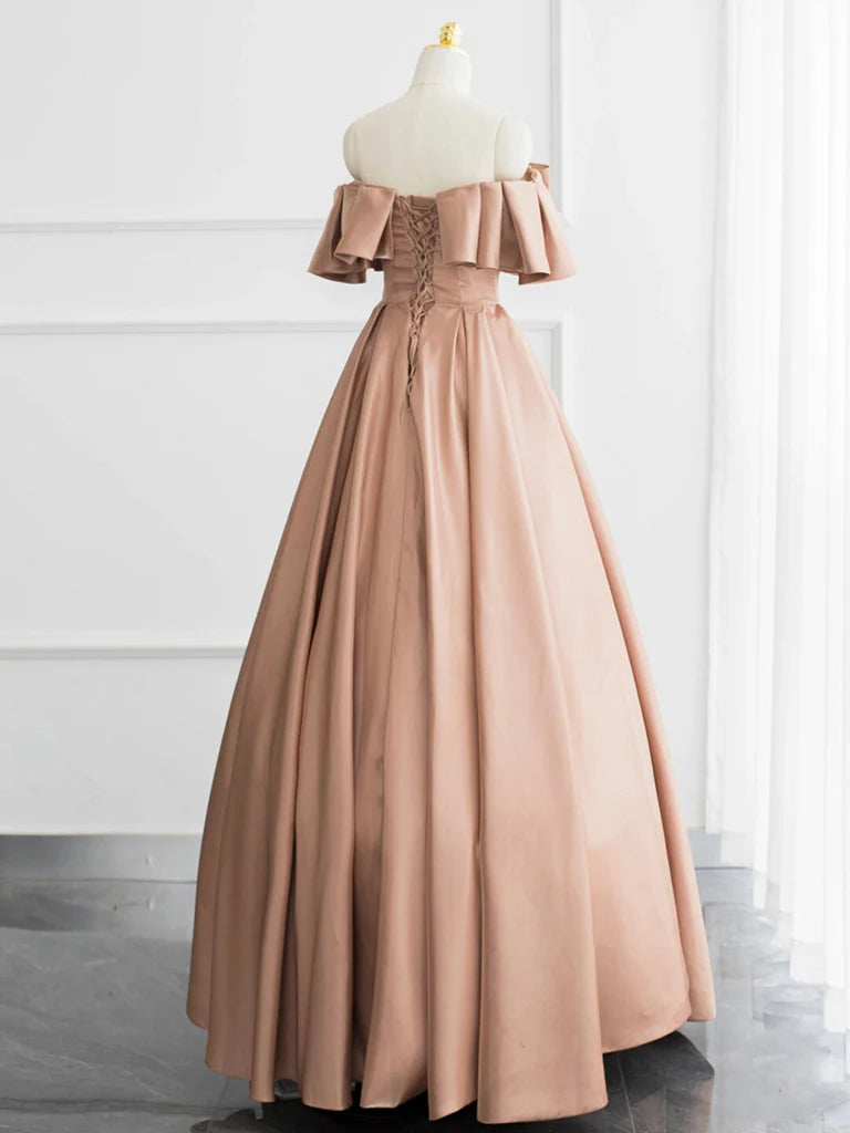 A-Line Off Shoulder Satin Long Prom Dress