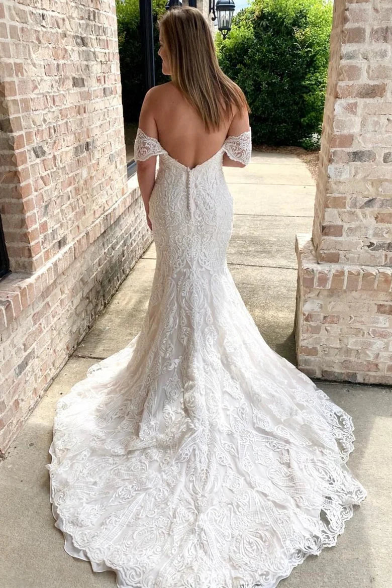 Embroidered Sweetheart Mermaid Long Wedding Dress