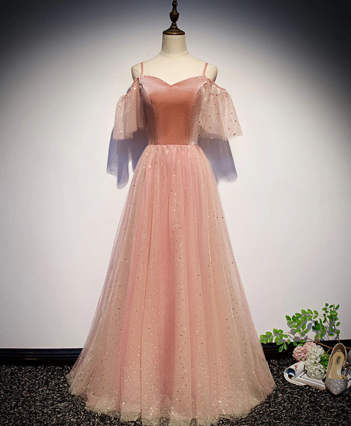 Sweetheart Tulle Long Prom Dress Pink Tulle Formal Dress