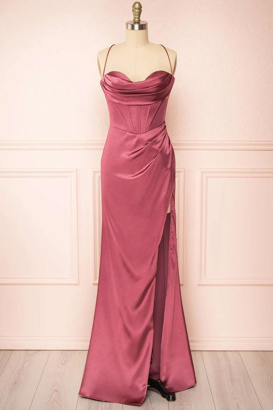 Cowl Neck Lace-Up Back Mermaid Long Prom Dress