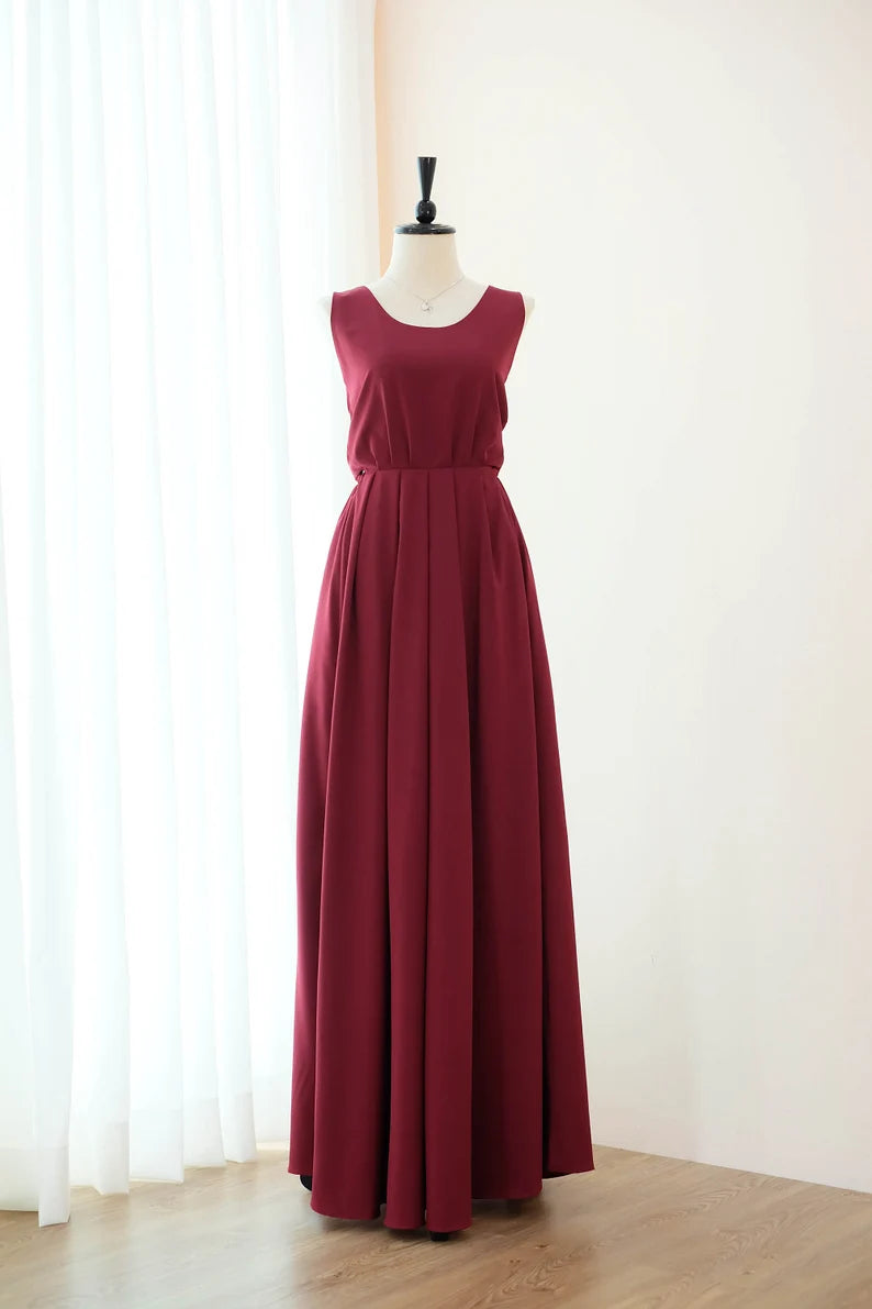 Burgundy maxi dress Backless bridesmaid dress Long party Prom dress