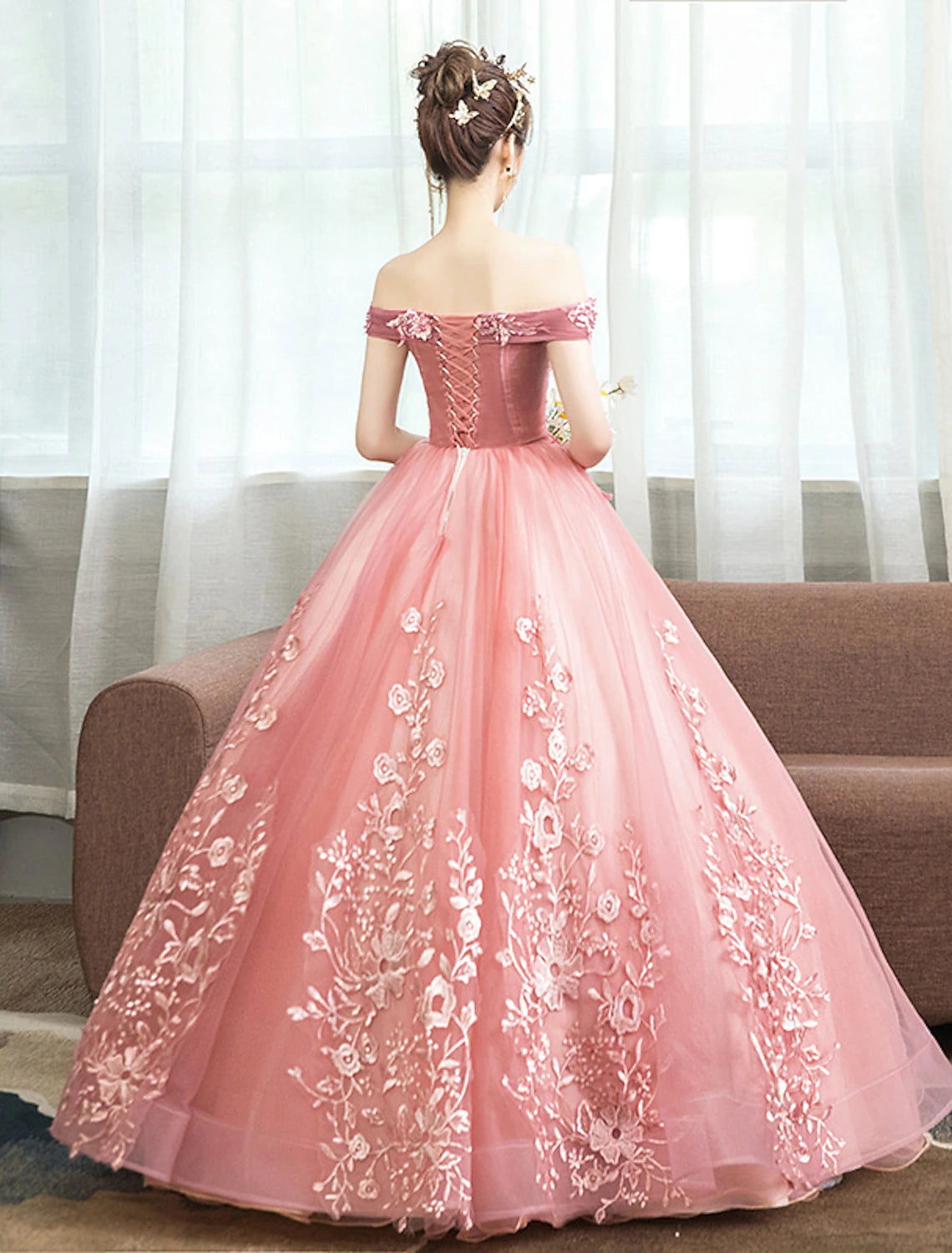 Ball Gown Quinceanera Dresses Princess Dress Red Green Dress Quinceanera Floor Length Sleeveless Off Shoulder Polyester with Appliques