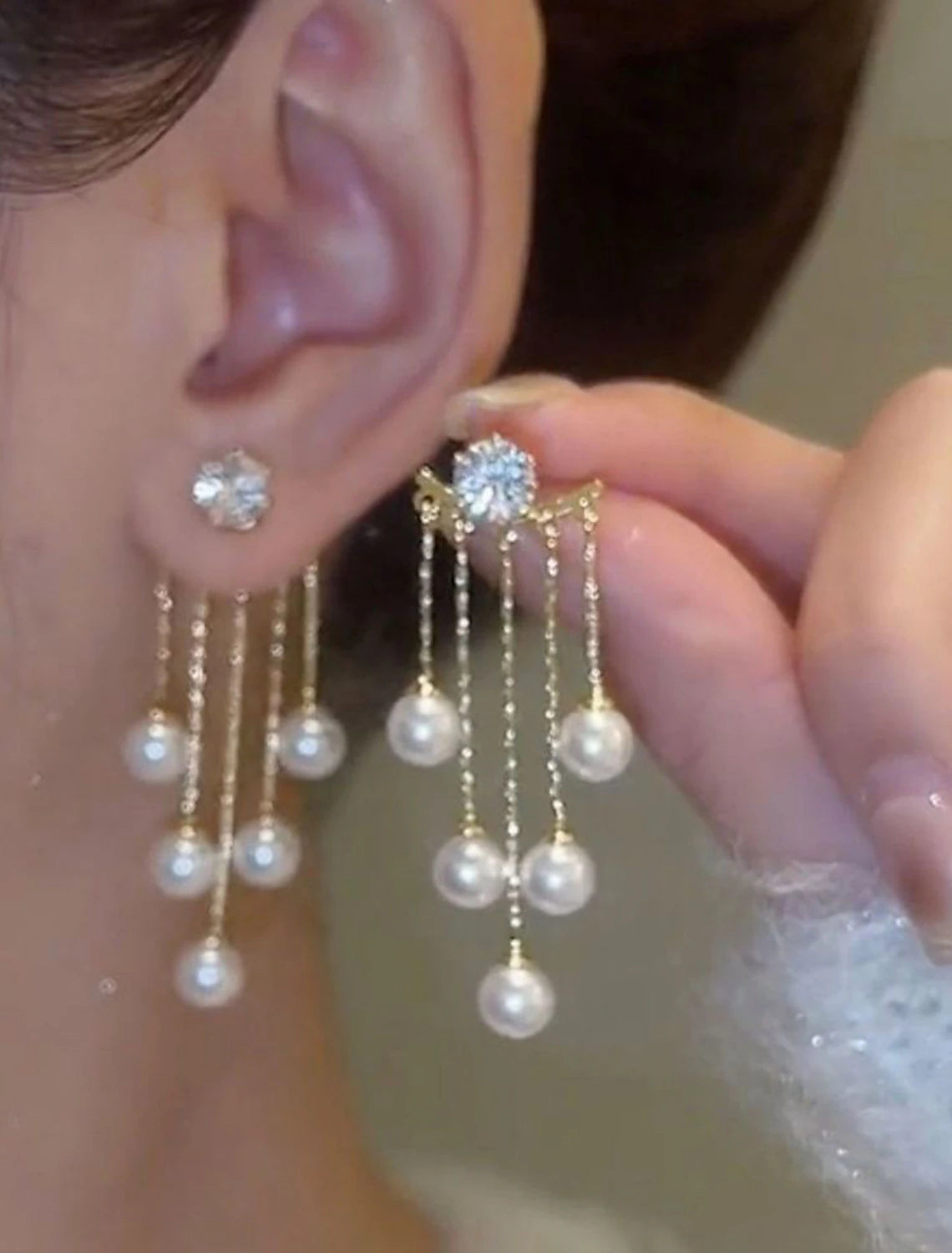 Women's Drop Earrings Fine Jewelry Tassel Fringe Precious Cute Stylish Earrings Jewelry White For Wedding Party 1 Pair