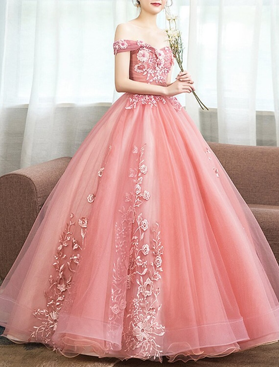 Ball Gown Quinceanera Dresses Princess Dress Red Green Dress Quinceanera Floor Length Sleeveless Off Shoulder Polyester with Appliques