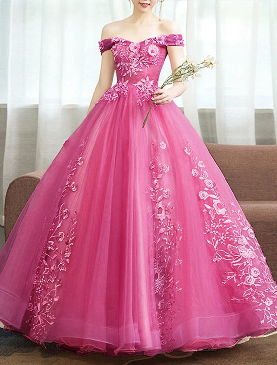 Ball Gown Quinceanera Dresses Princess Dress Red Green Dress Quinceanera Floor Length Sleeveless Off Shoulder Polyester with Appliques