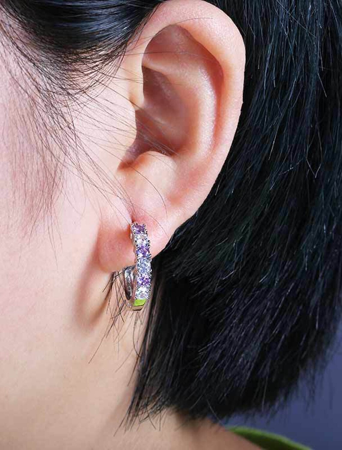 Women's Zircon Hoop Earrings Fine Jewelry Classic Precious Stylish Simple Earrings Jewelry Blue / Purple / Fuchsia For Gift Festival 1 Pair