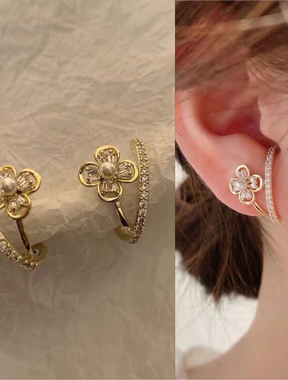 Women's Zircon Stud Earrings Fine Jewelry Classic Precious Flower Shape Cute Stylish Earrings Jewelry Gold For Gift Festival 1 Pair