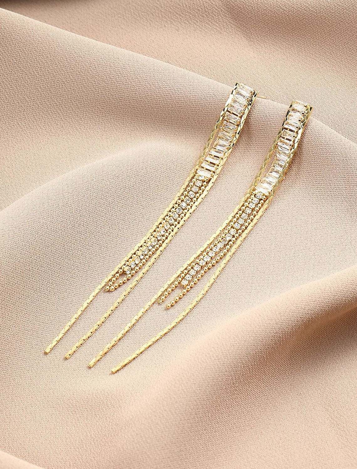 Women's Brown Zircon Drop Earrings Fine Jewelry Tassel Fringe Precious Stylish Trendy Earrings Jewelry Gold For Party Gift 1 Pair