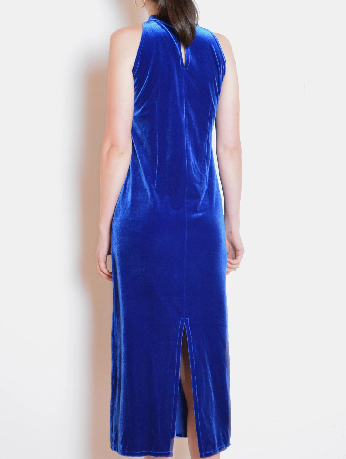 Blue velvet mock neck dress midi dress prom dress evening long dress