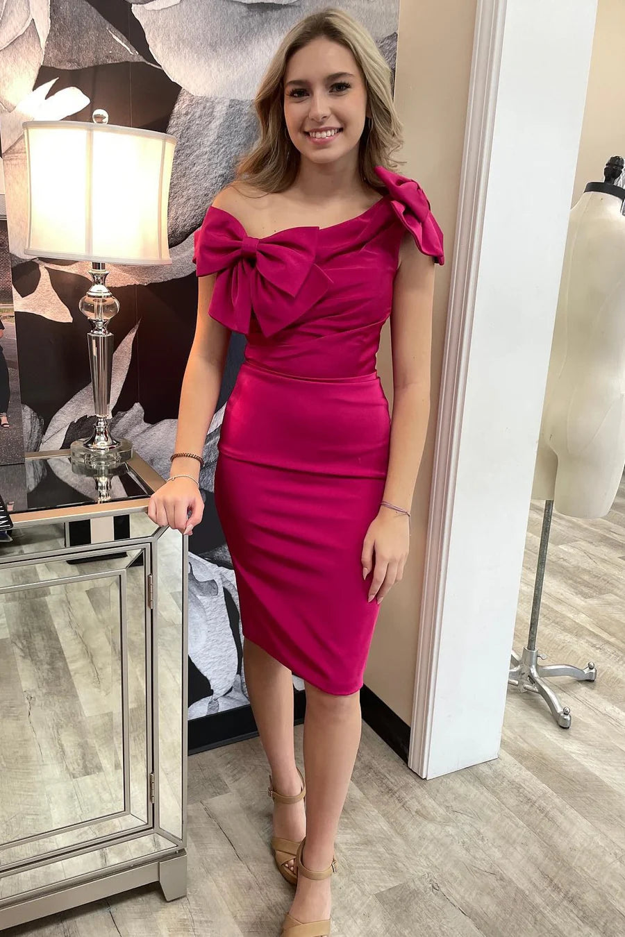 One-Shoulder Bodycon Short Party Dress with Bows